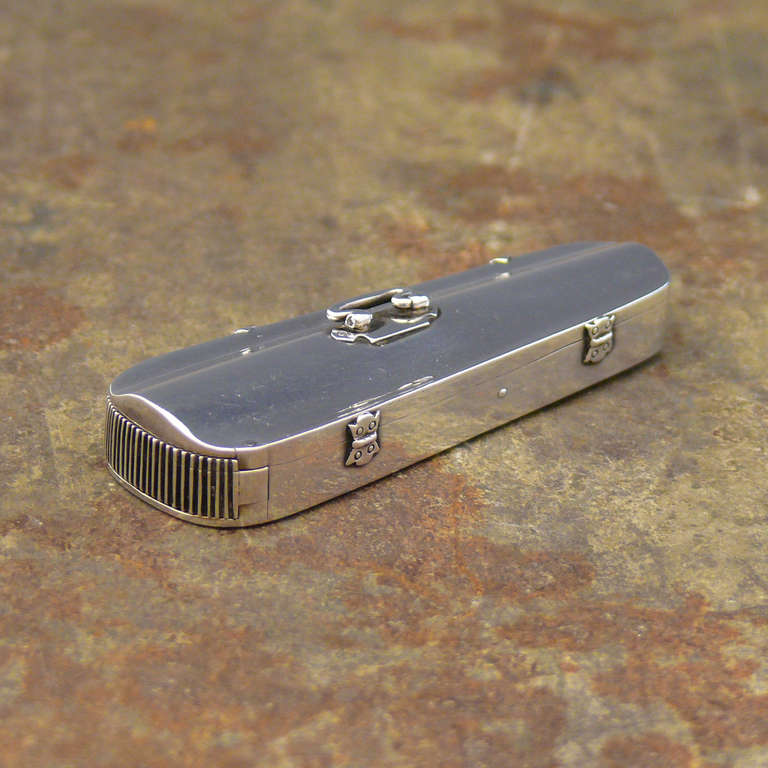 19th Century Sterling Silver Violin Case Vesta by Thornhill, Hallmarked London, 1889