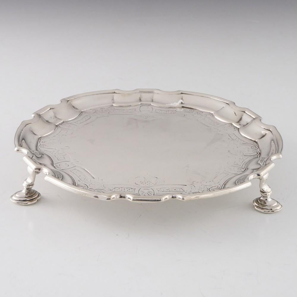 George II Sterling Silver Waiter Thomas England London c1735 For Sale