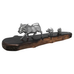 Patrick Mavros Sterling Silver Warthog Family Sculpture Made, Circa 2000