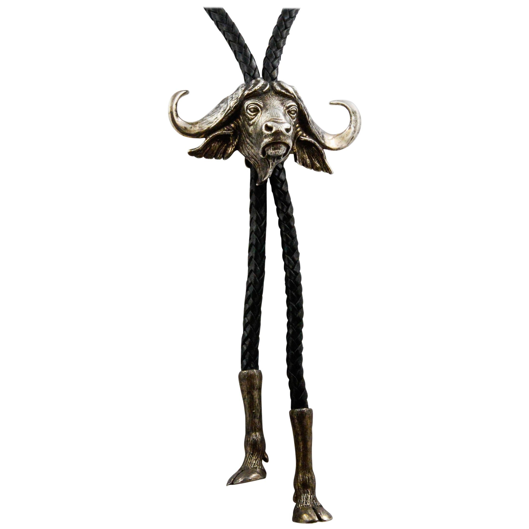 Sterling Silver Water Buffalo Bolo Tie For Sale