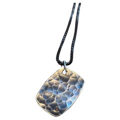 Sterling Silver Water Ripple Dog Tag Pendant With Cognac Diamond