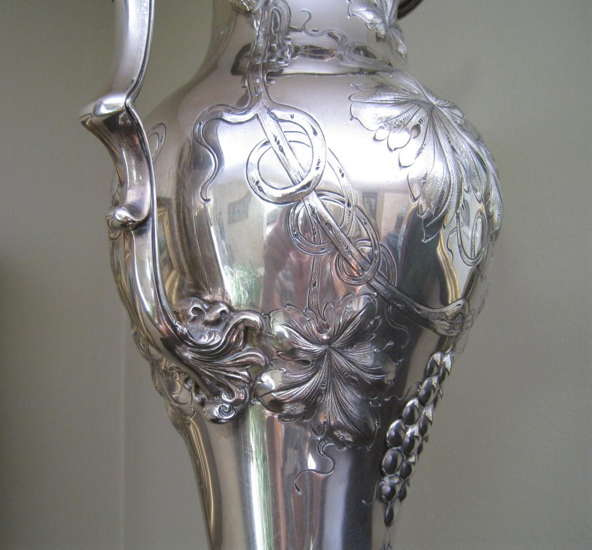 Sterling Silver Water Wine Pitcher Victorian Black Starr Frost, circa 1880 Grape For Sale 5
