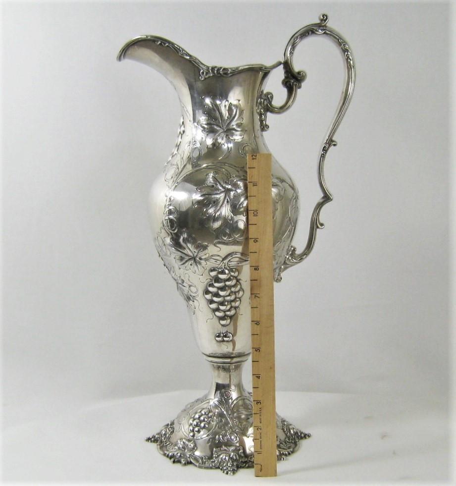 Sterling Silver Water Wine Pitcher Victorian Black Starr Frost, circa 1880 Grape For Sale 6