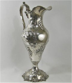 Sterling Silver Water Wine Pitcher Victorian Black Starr Frost, circa 1880 Grape