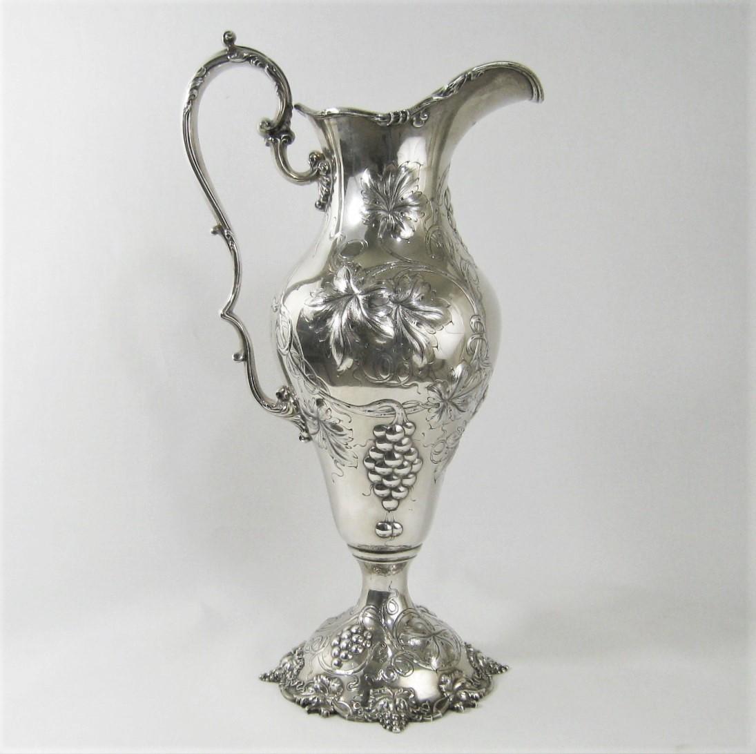 Sterling Silver Water Wine Pitcher Victorian Black Starr Frost, circa 1880 Grape In Good Condition For Sale In Newtown, CT