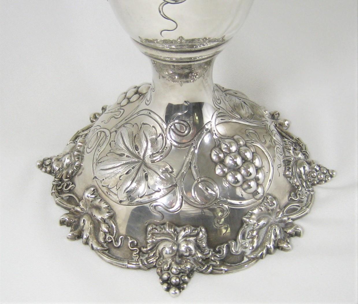 Sterling Silver Water Wine Pitcher Victorian Black Starr Frost, circa 1880 Grape For Sale 2