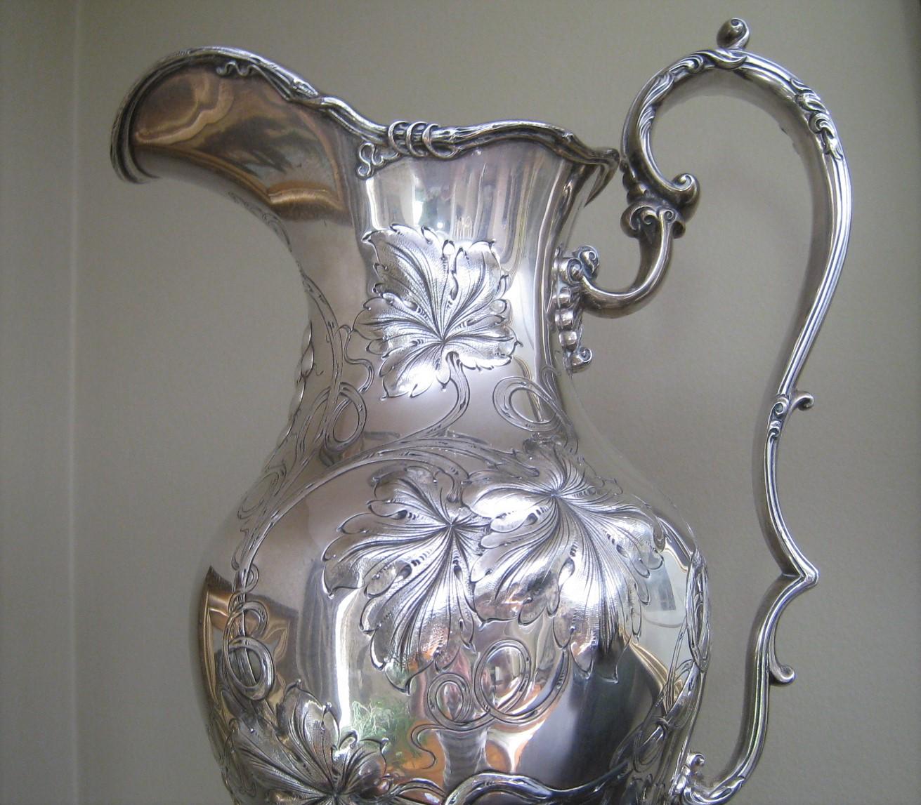 Sterling Silver Water Wine Pitcher Victorian Black Starr Frost, circa 1880 Grape For Sale 3