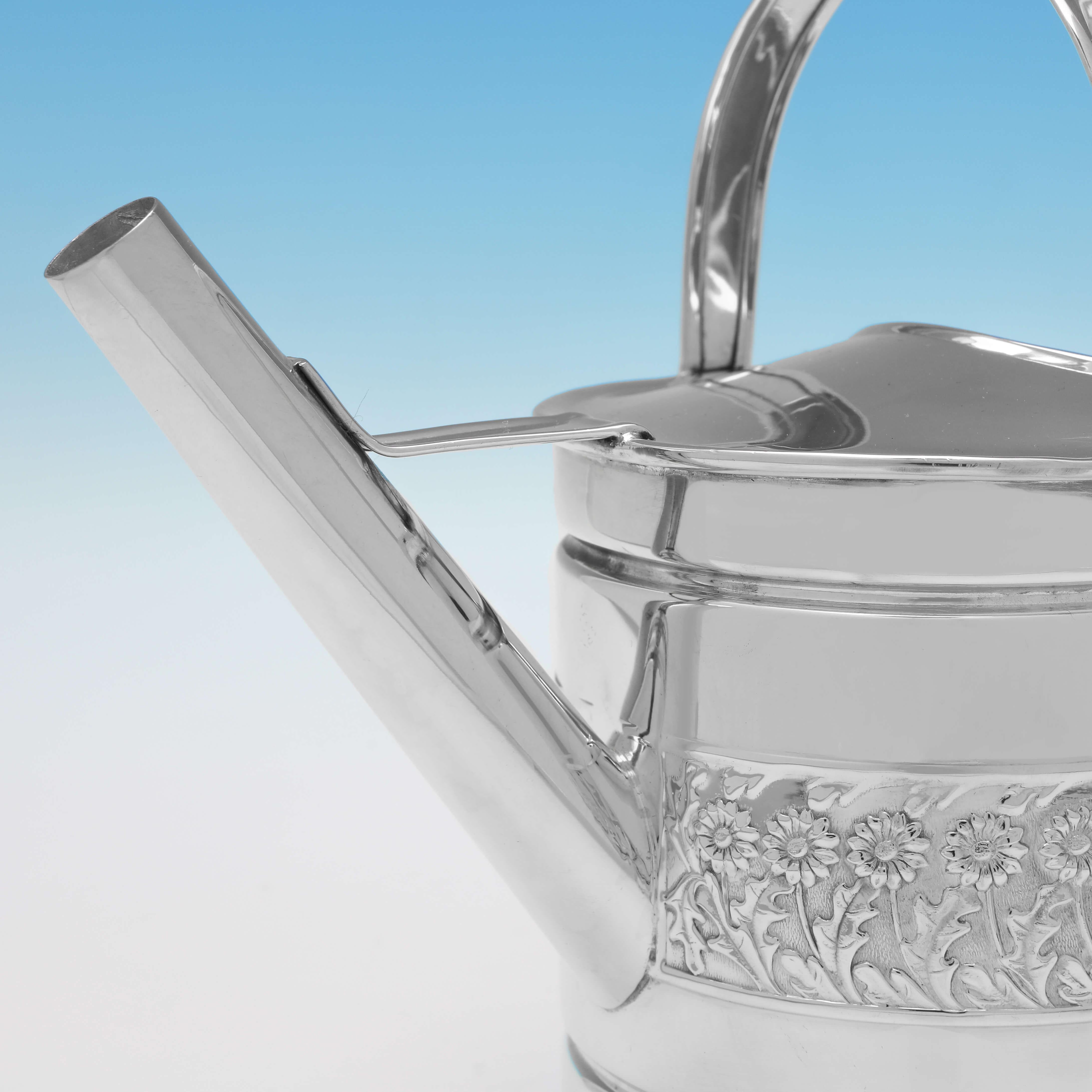 English Modern 20th Century Sterling Silver Watering Can - London 1991 For Sale