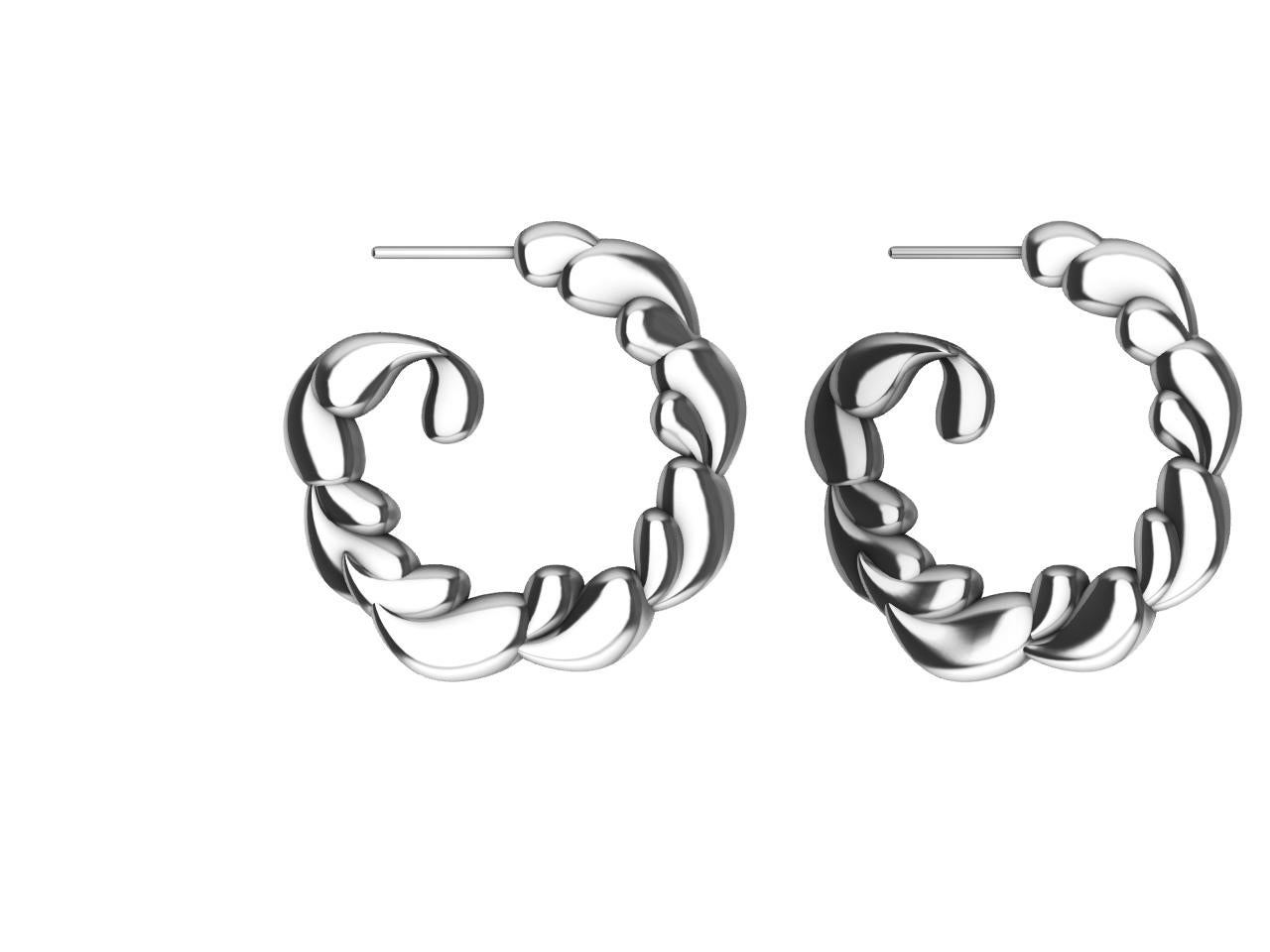 Sterling Silver Wave Drop Hoop Earrings In New Condition For Sale In New York, NY
