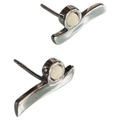 Sterling Silver Wave Earrings with White Baltic Amber