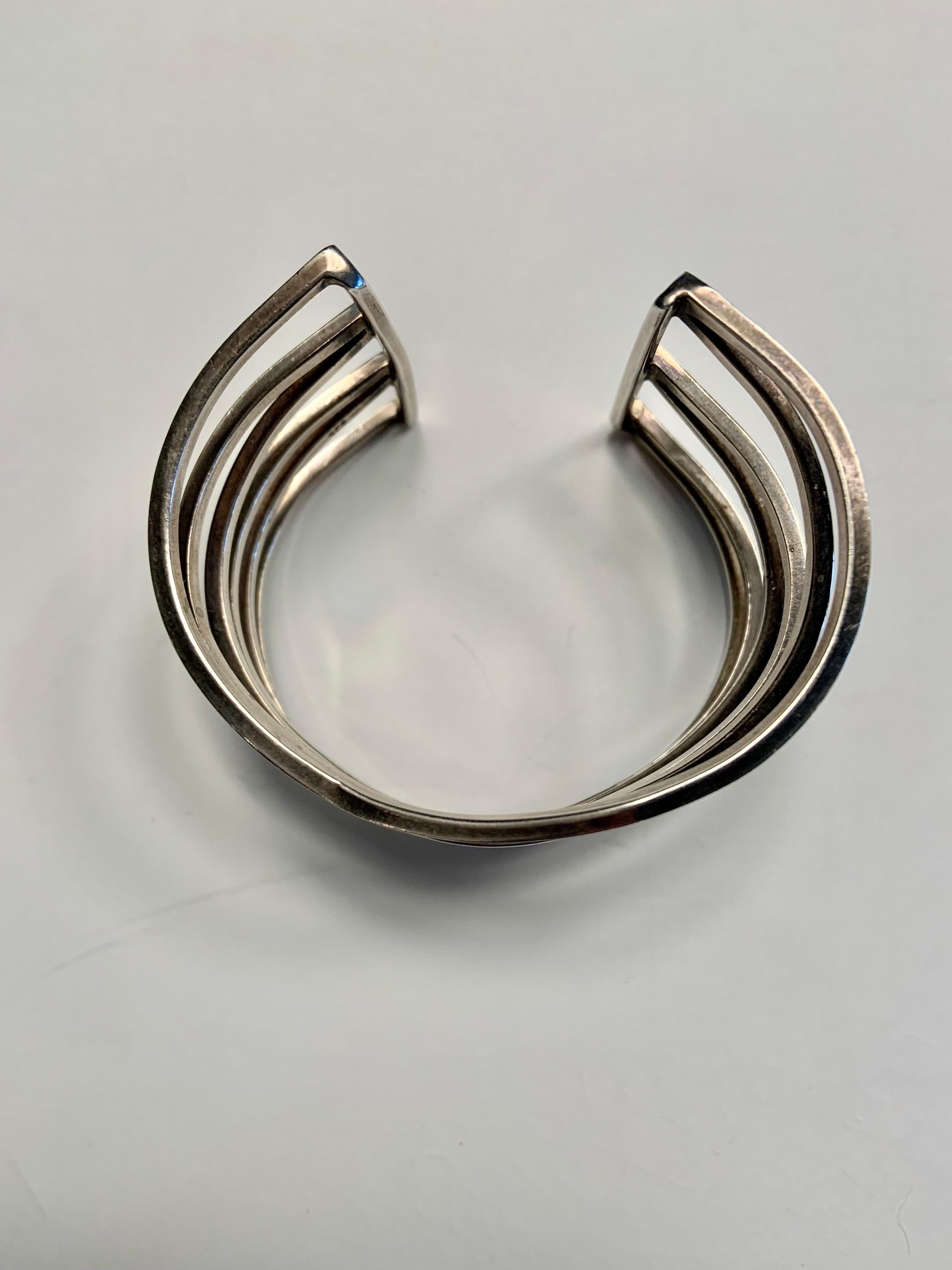 Sterling Silver Wave Style Cuff Bracelet In Excellent Condition For Sale In New Hope, PA