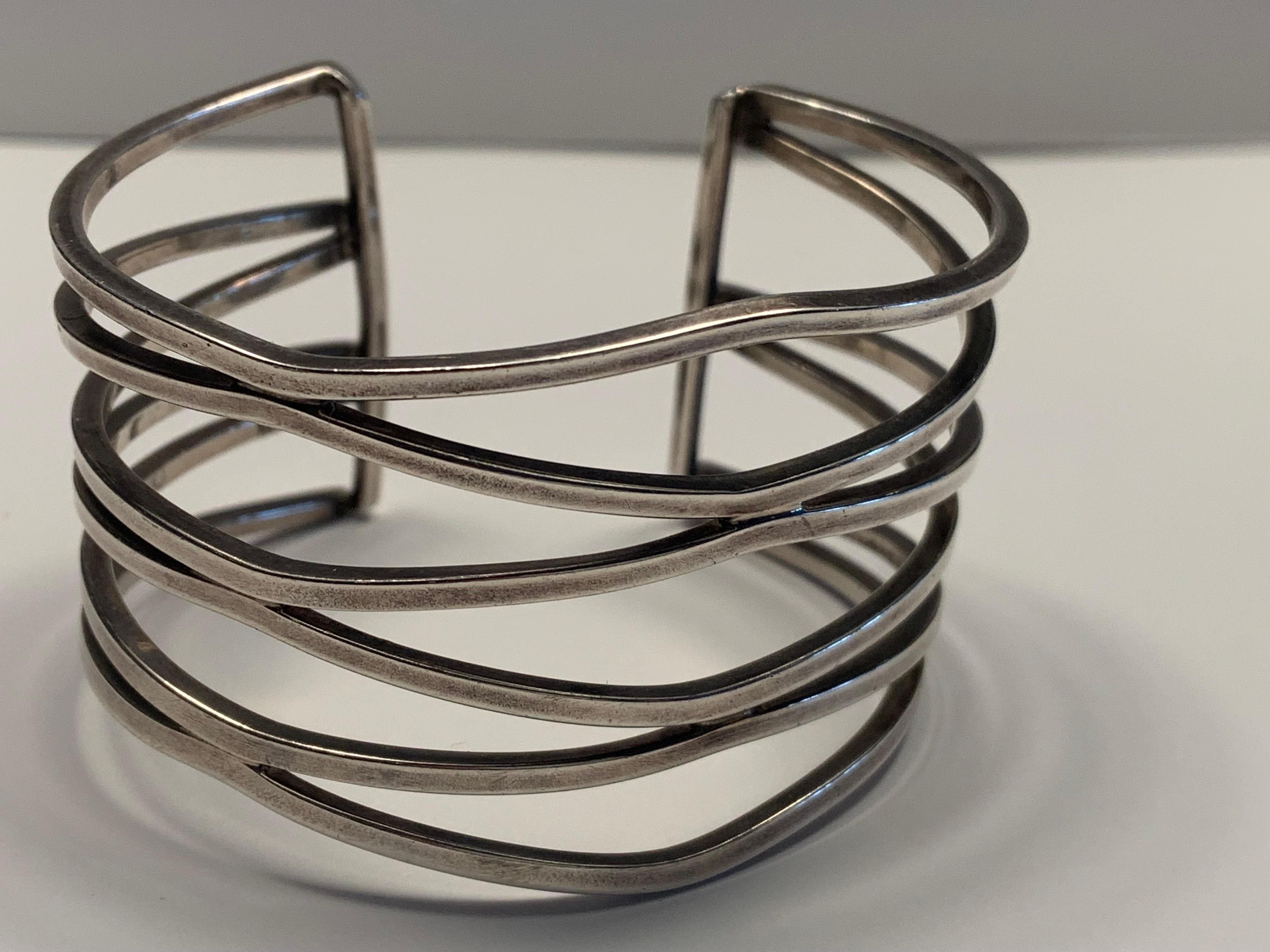 Sterling Silver Wave Style Cuff Bracelet For Sale 1