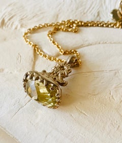 Sterling Silver Wax Seal Pendant, Georgian, Lemon Quartz