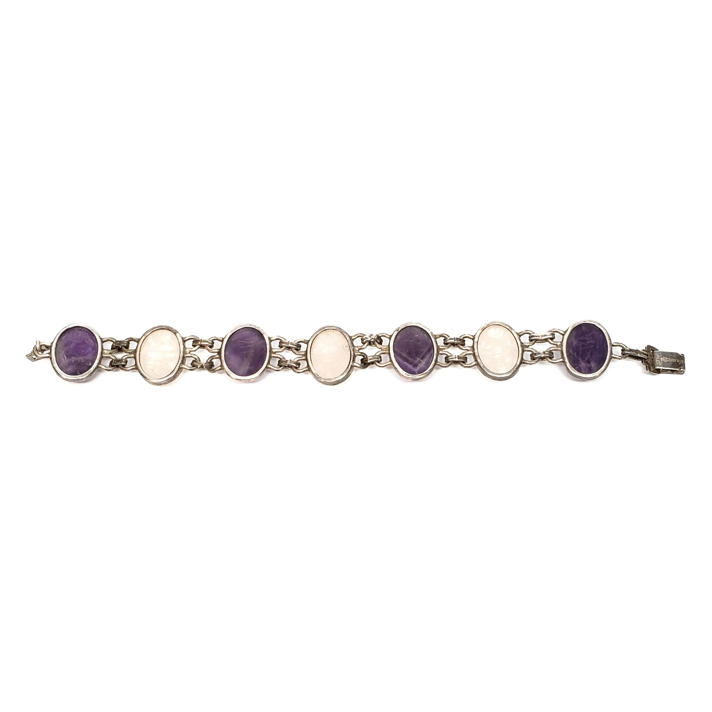 Sterling Silver WE Richards Purple and Clear Scarab Link Bracelet In Good Condition In Washington Depot, CT