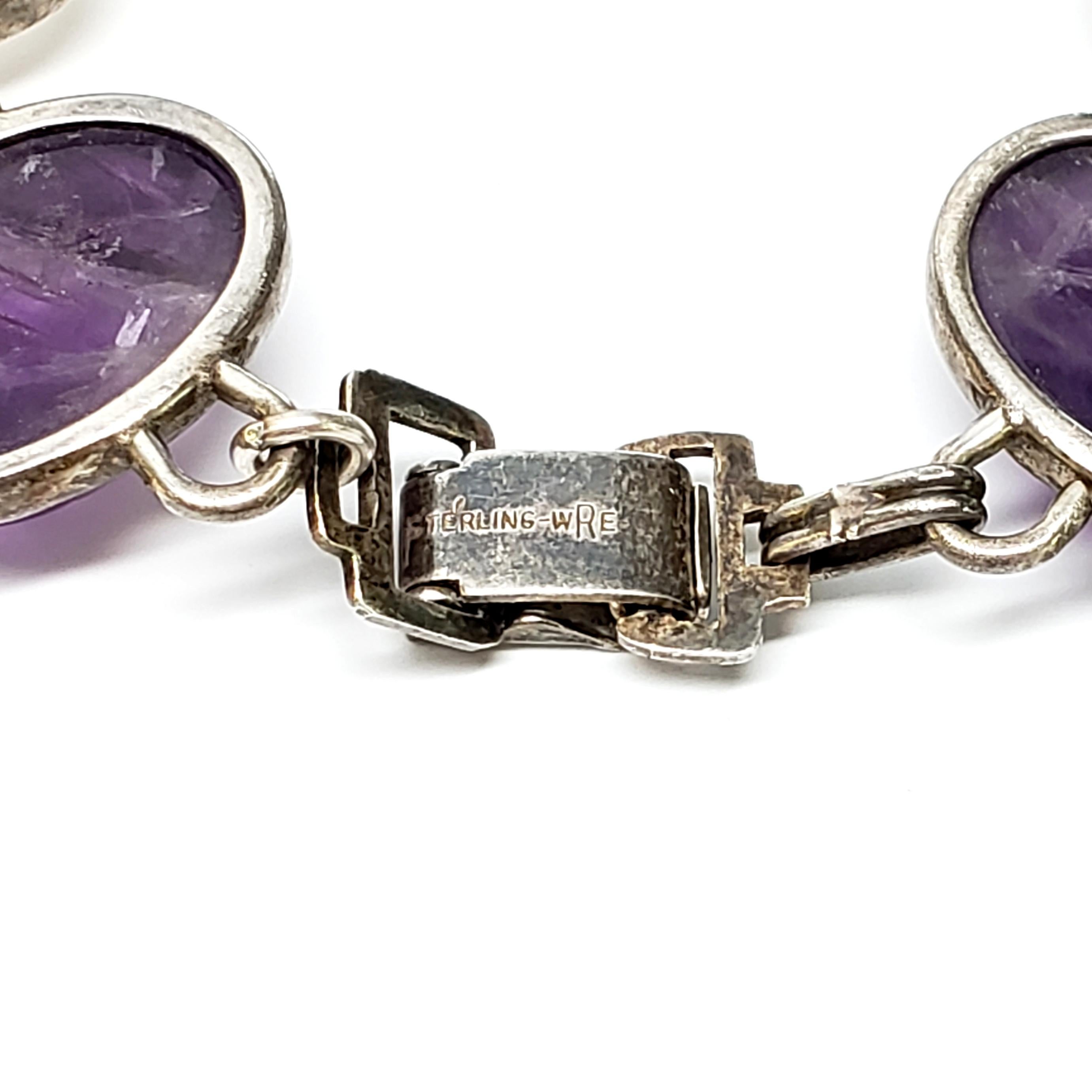 Women's Sterling Silver WE Richards Purple and Clear Scarab Link Bracelet