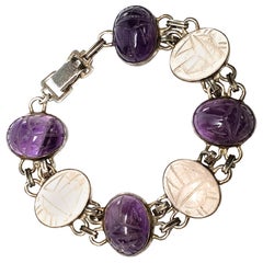 Sterling Silver WE Richards Purple and Clear Scarab Link Bracelet