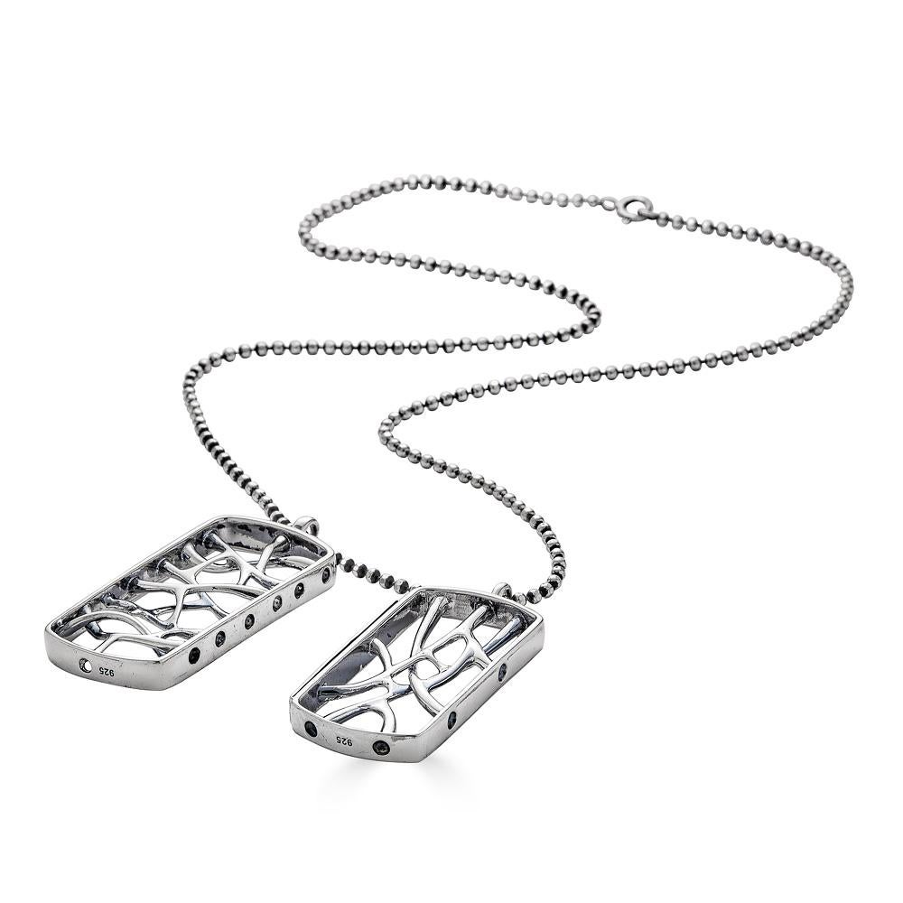 Modern Sterling Silver Web Dog Tag Necklace For Sale