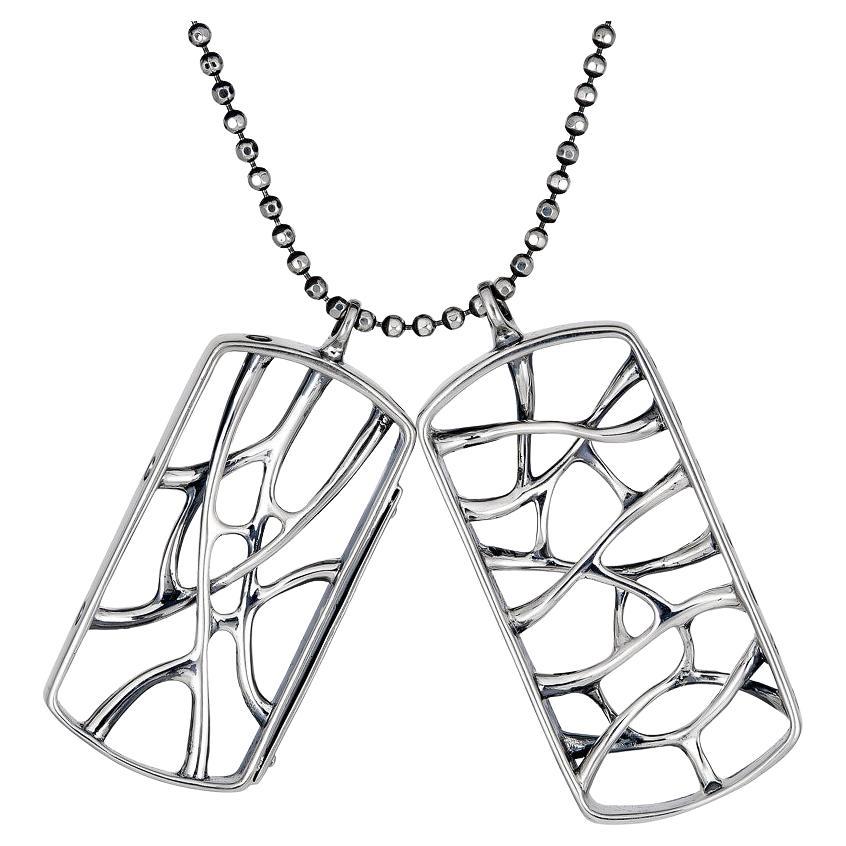 Sterling Silver Web Dog Tag Necklace