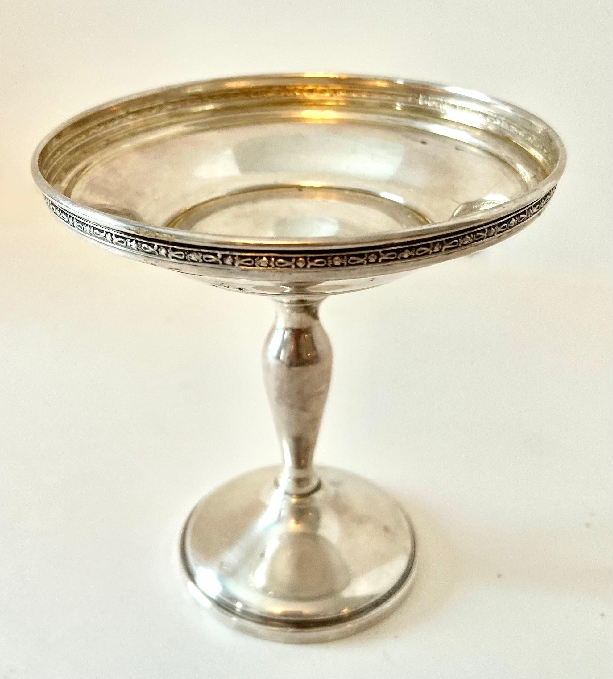 Mid-Century Modern Sterling Silver Weighted Pedestal Compote  For Sale