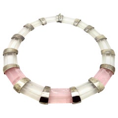 Collier ras du cou fantaisie en argent sterling avec quartz blanc et rose