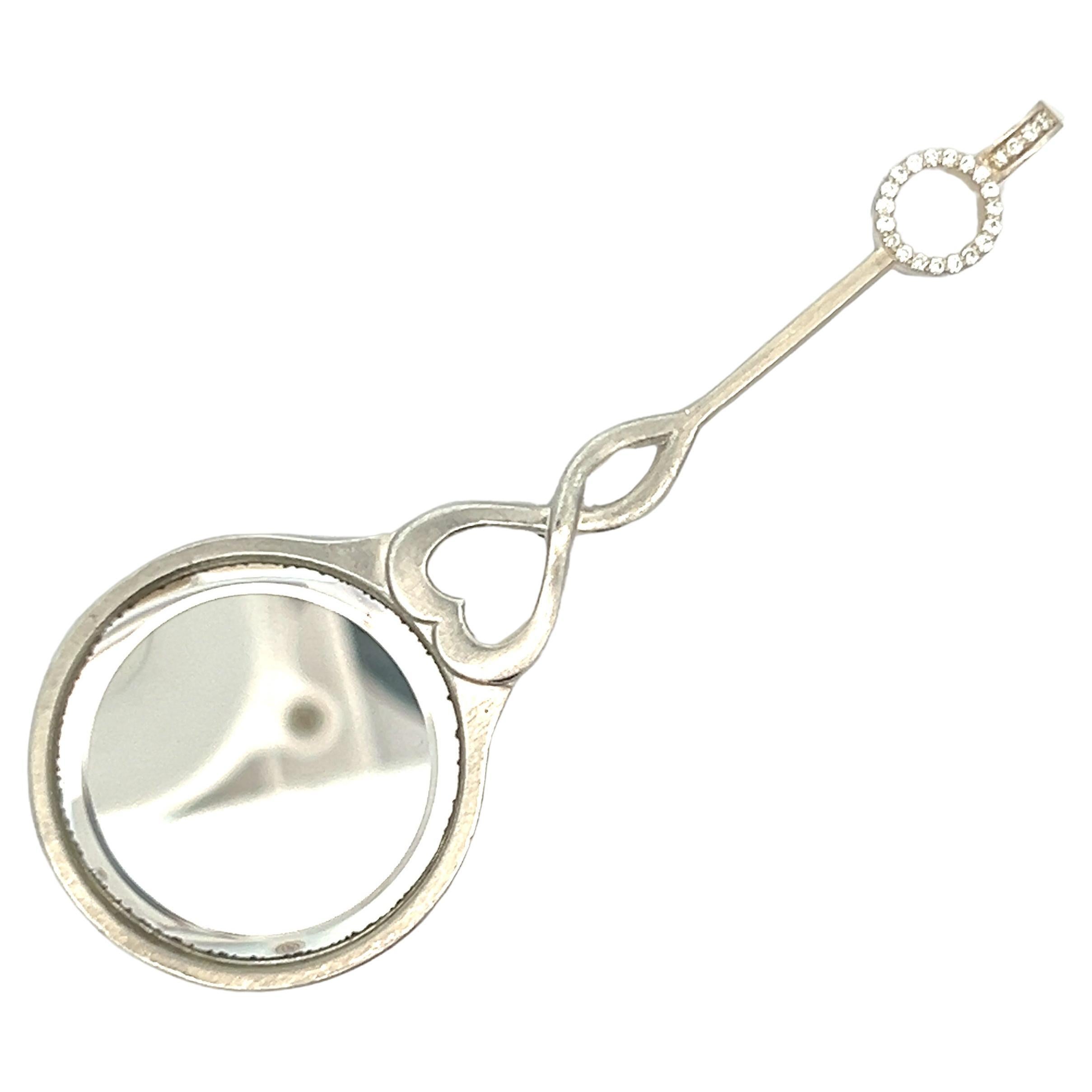 Ciondolo a specchio con diamanti bianchi in argento sterling