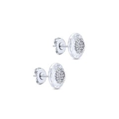 Sterling Silver, White Sapphires and Hammered Finish Stud Earring