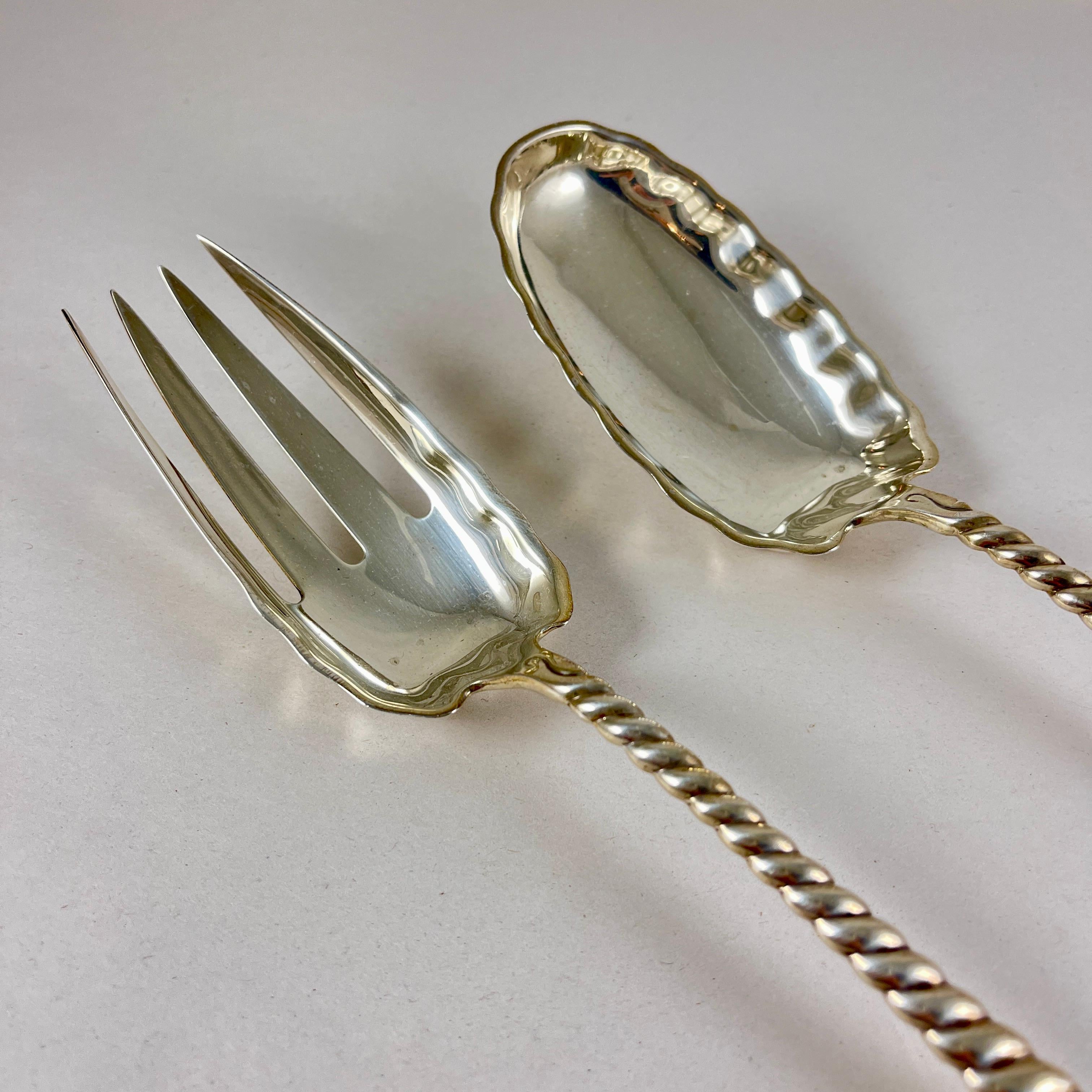 International Style Servitori da insalata ovali di Whiting in argento sterling, anno di emissione 1880 in vendita