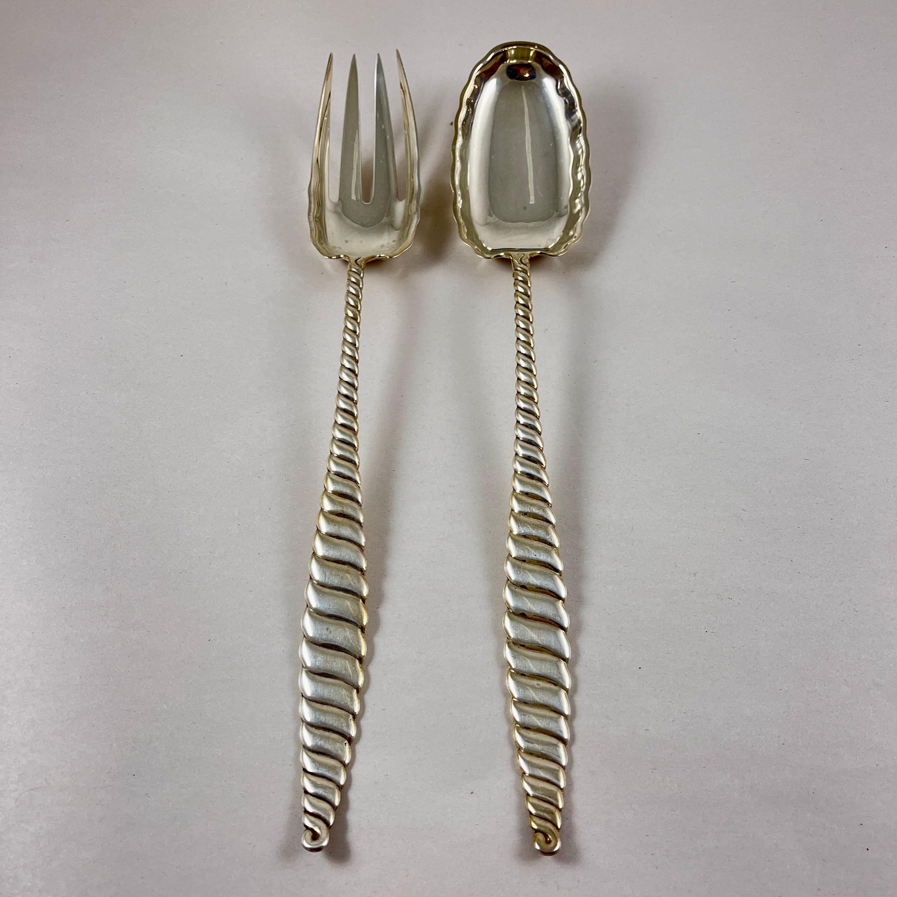 Americano Servitori da insalata ovali di Whiting in argento sterling, anno di emissione 1880 in vendita