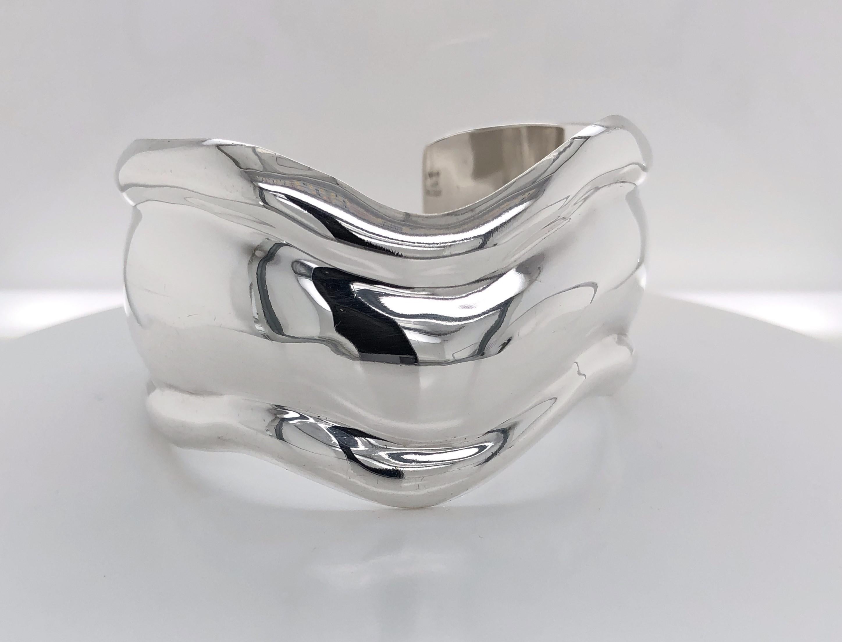 Women's Sterling Silver Wide Bone Cuff Bracelet