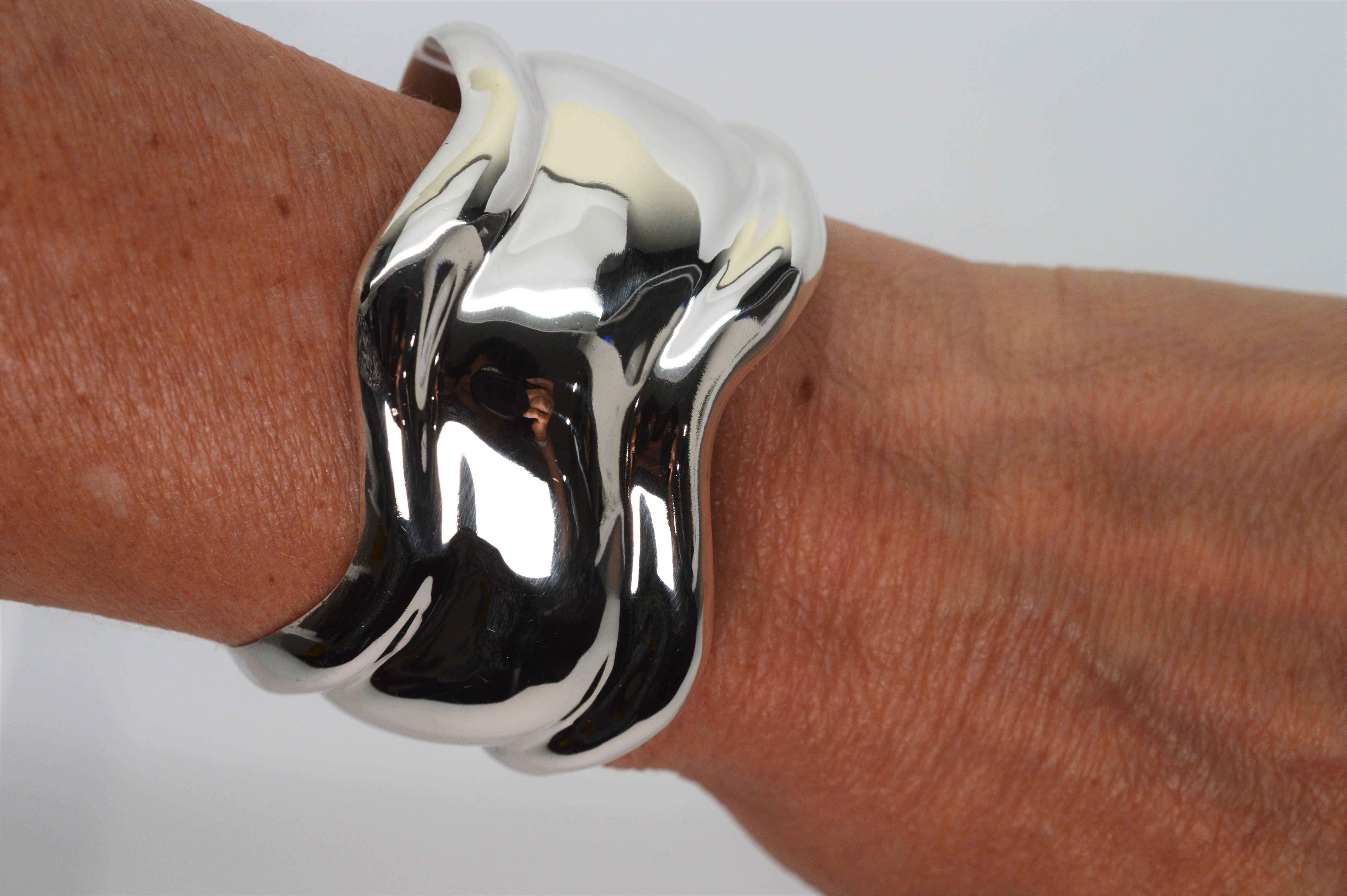 Sterling Silver Wide Bone Cuff Bracelet 2