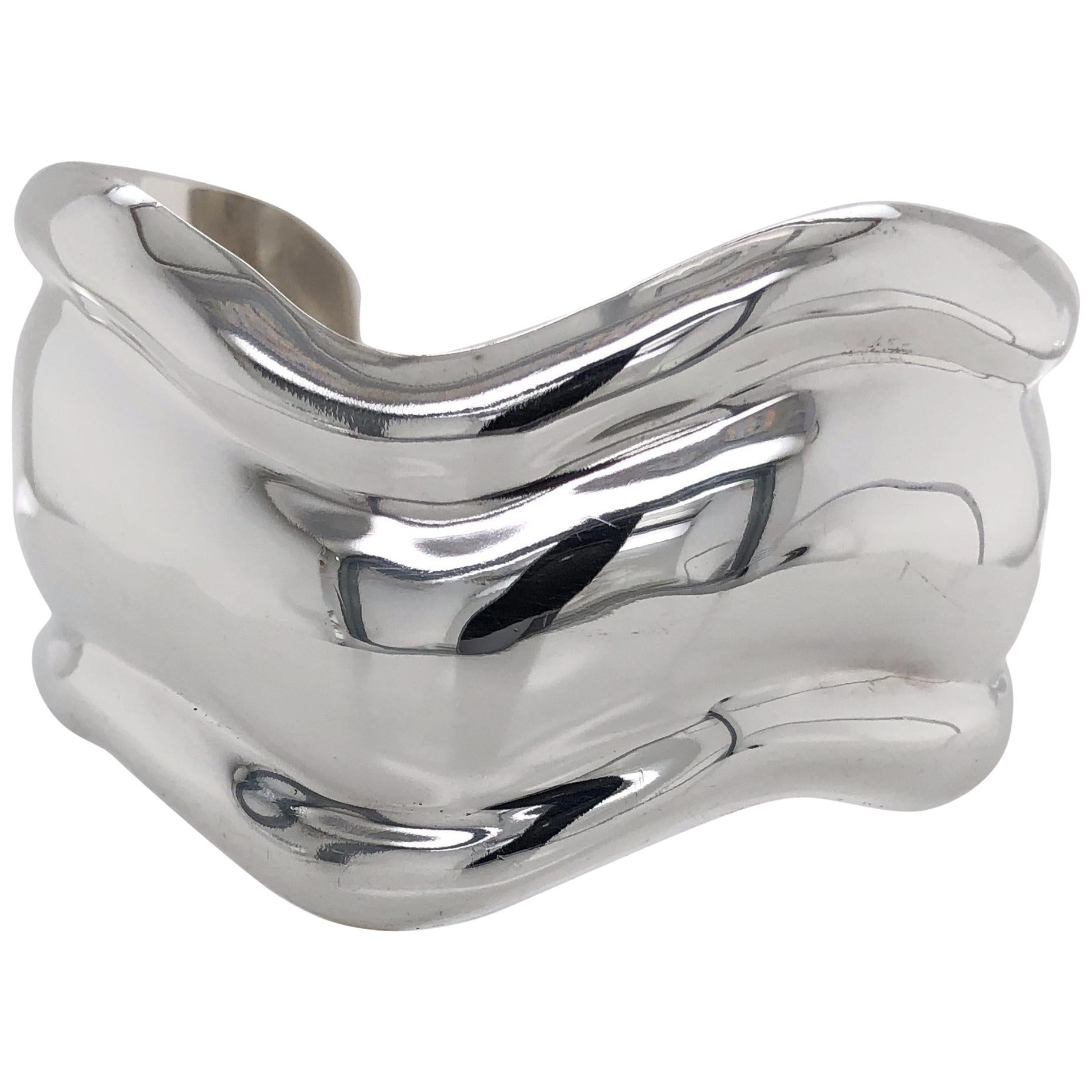 Sterling Silver Wide Bone Cuff Bracelet