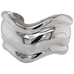 Vintage Sterling Silver Wide Bone Cuff Bracelet