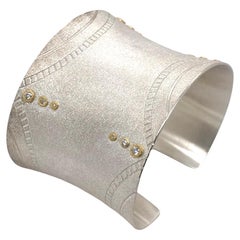 Sterling Silver Wide Cuff with 22k Yellow Gold and Diamond Accents 
