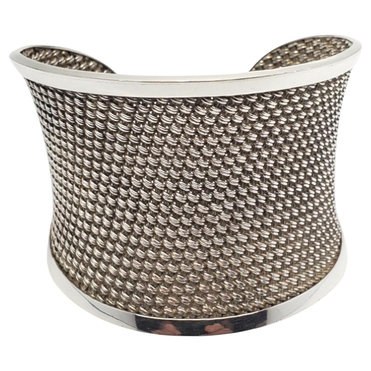 Manschettenarmband aus breitem Mesh aus Sterlingsilber #20718