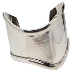 Sterling Silver Wide Modernist Wave Cuff Bracelet #24666