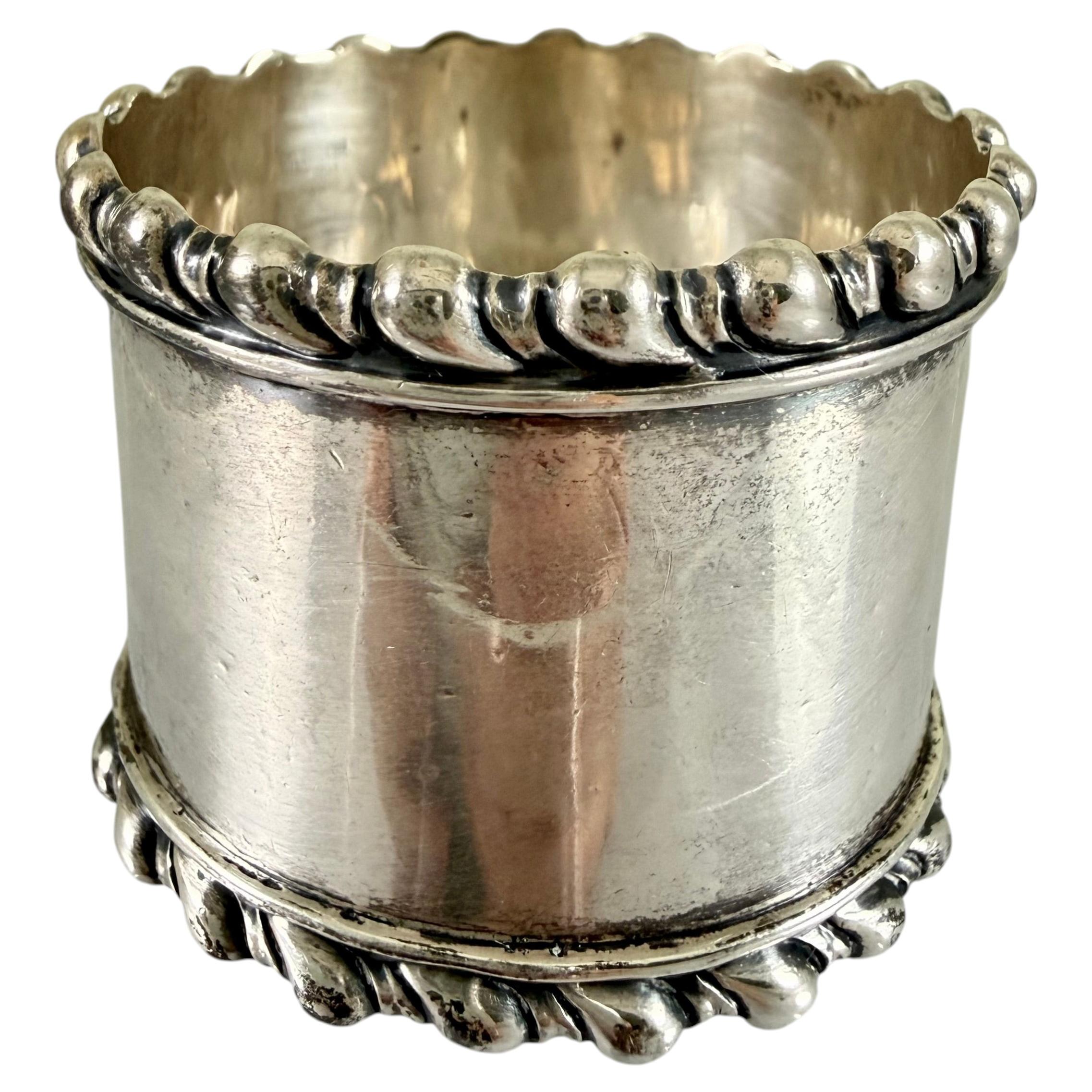 Sterling Silver Wide Napkin Ring – Scroll Banded For Sale