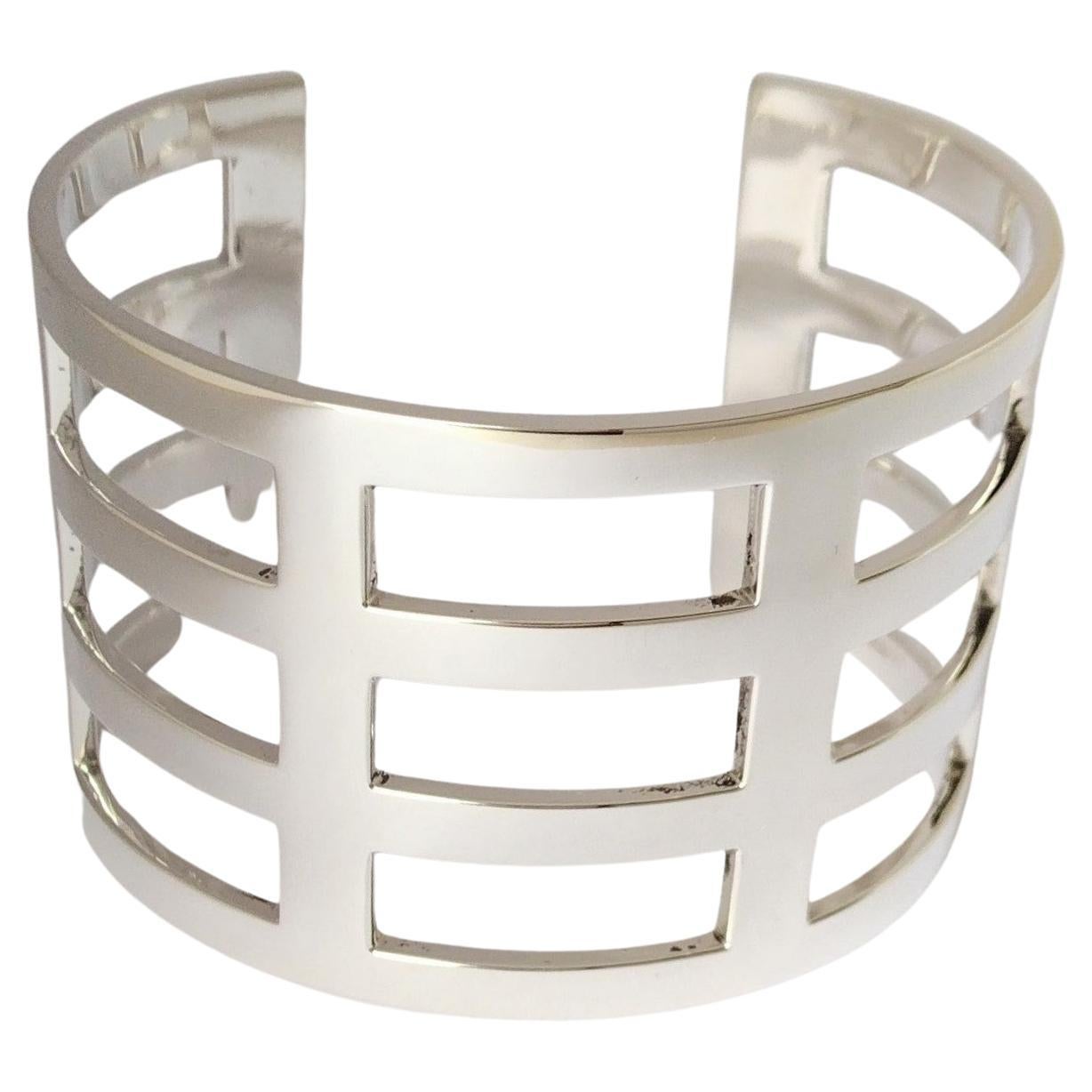 Sterling Silver Wide Rectangle Cuff Bracelet For Sale