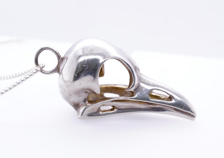 925 Sterling Silver Raven Skull Pendant – Gothic Bird Pendant, Handmade