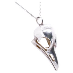 Sterling Silver Wild Raven Bird Skull Pendant by Ellie Thompson