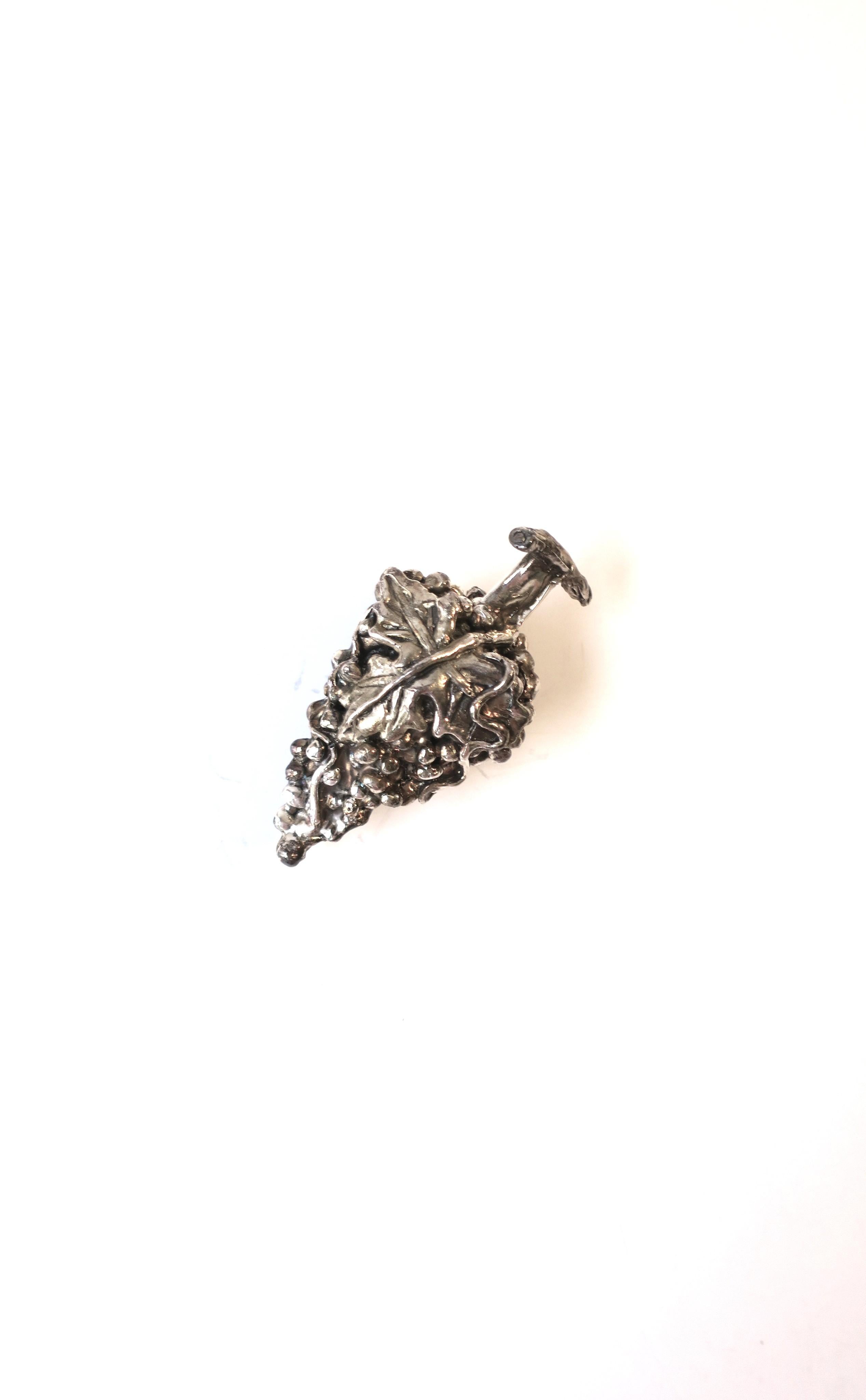 Israeli Sterling Silver Wine Bottle Stopper Grapes  For Sale