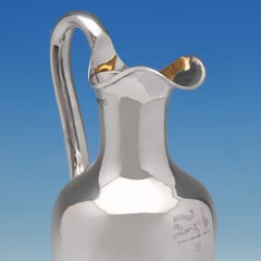 Simple Victorian Antique Sterling Silver Wine Ewer from London 1866