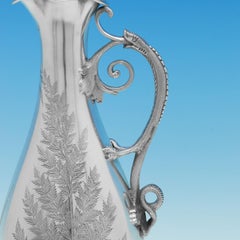 Aguamanil Naturalista Victoriano Antiguo de Plata de Ley con Asa de Dragón