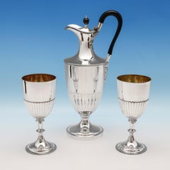 Victorian Sterling Silver Wine Ewer & Pair of Goblets in Original Box from 1895