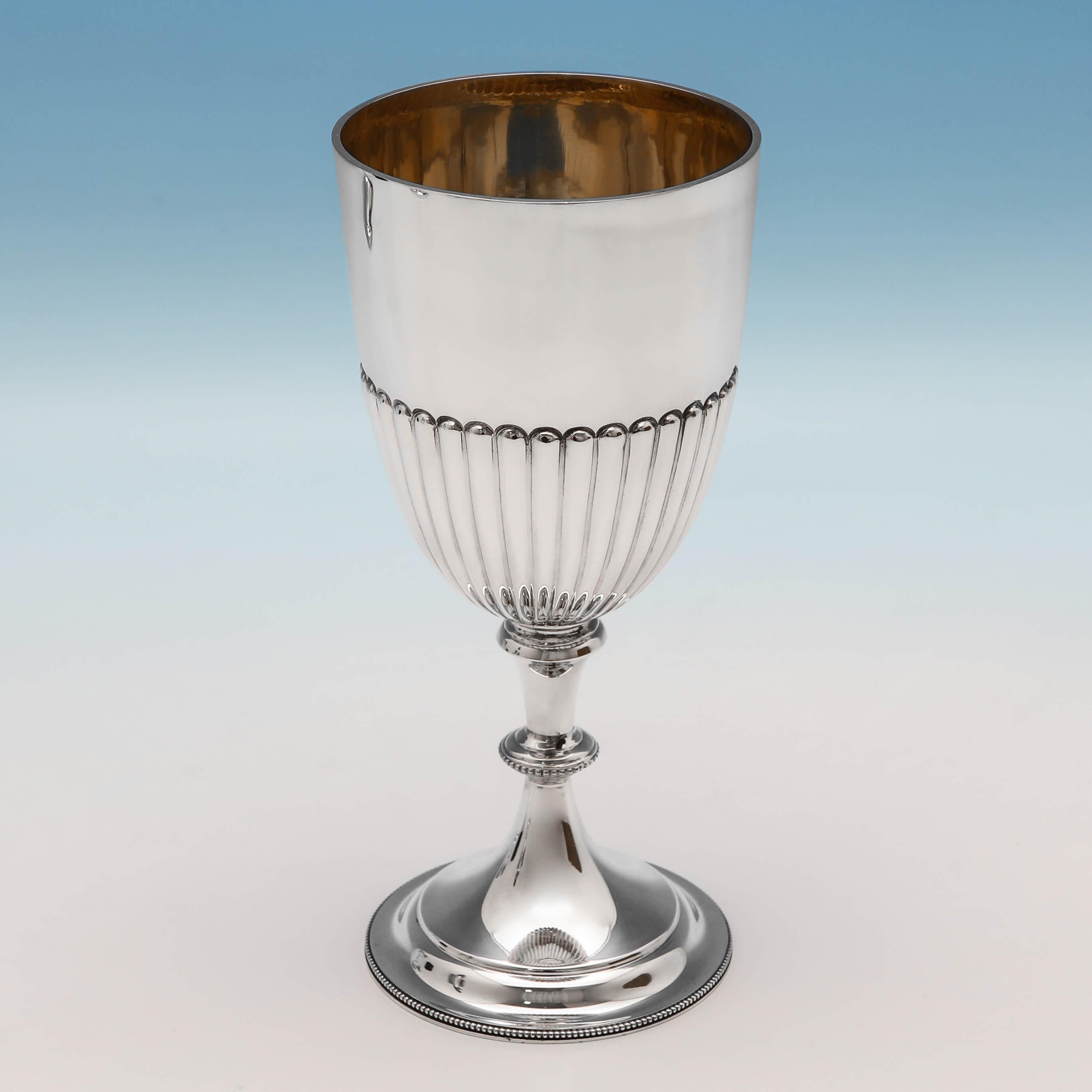English Victorian Sterling Silver Wine Ewer & Pair of Goblets in Original Box from 1895