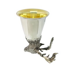 Sterling Silver Stirrup Cup Wine Glasses Depicting a Fallow Deer