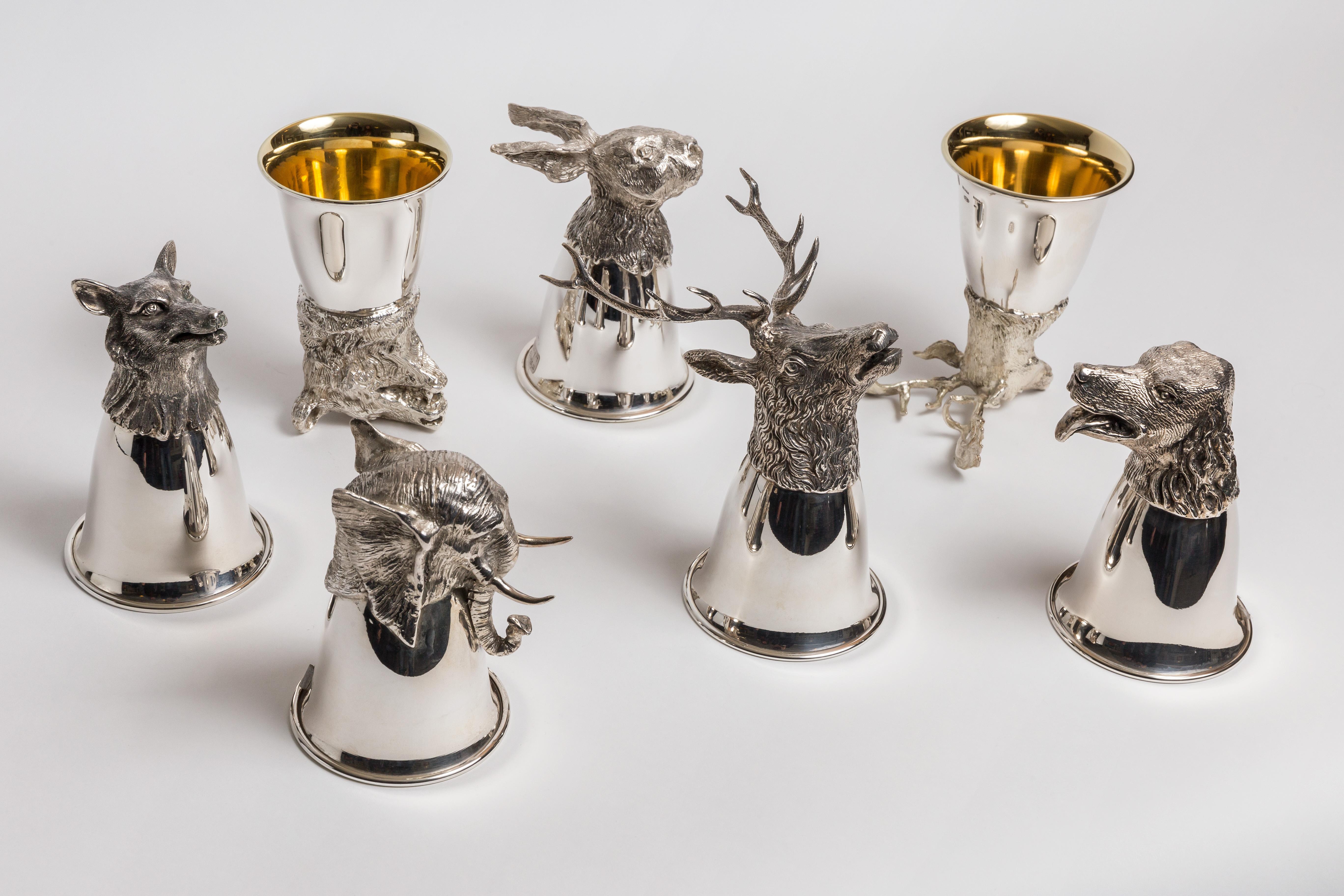 Sterlingsilber-Weinglas „Fox“, Teil eines Sets von 12 verschiedenen Tieren im Zustand „Neu“ im Angebot in Roma, IT