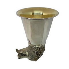 Sterling Silver Stirrup Cup Wine Glasses 'Vermeil Inside' Depicting a Dog