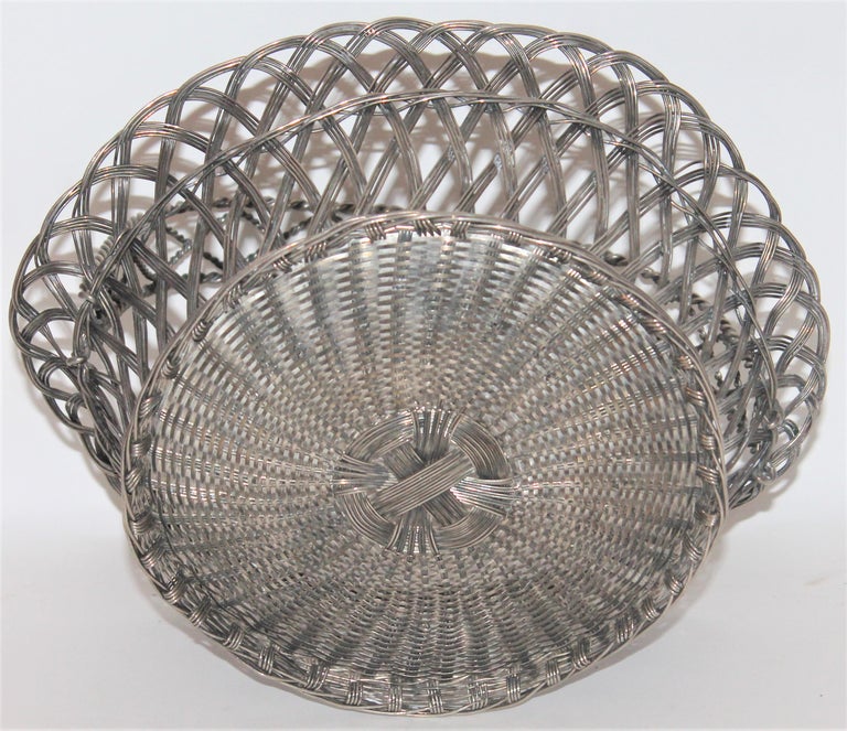 Sterling Silver Wire Basket with Handle For Sale at 1stdibs