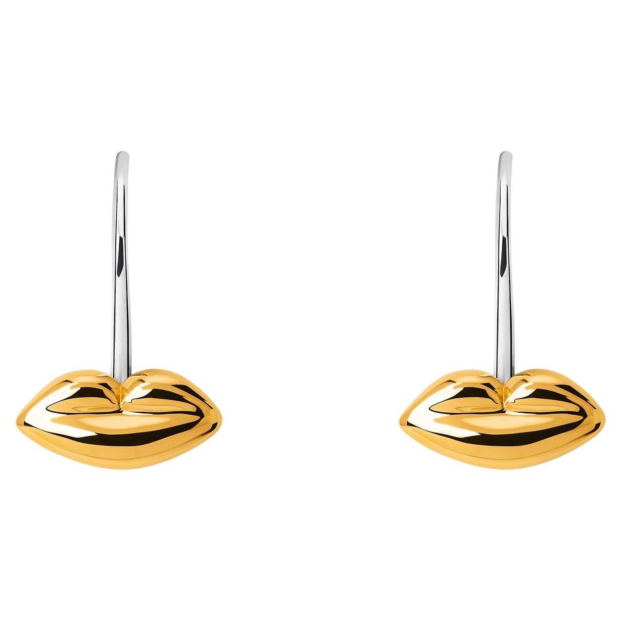 Sterling Silver With 23 Karat Yellow Gold Bésame Solitaire Earrings For Sale