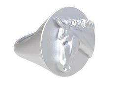 Sterling Silver with a GIA Diamond Horse Signet Ring
